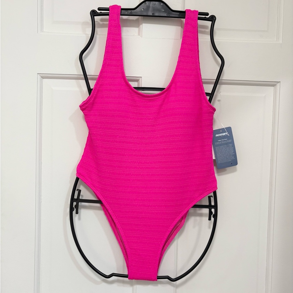 Mosmann Australia Neon Pink One‎ Piece Swimsuit Scoop Neck High Cut Padded Beach